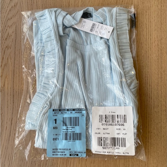JCrew- Baby Blue Ribbed Ruffle Tank, XS - Picture 2 of 3